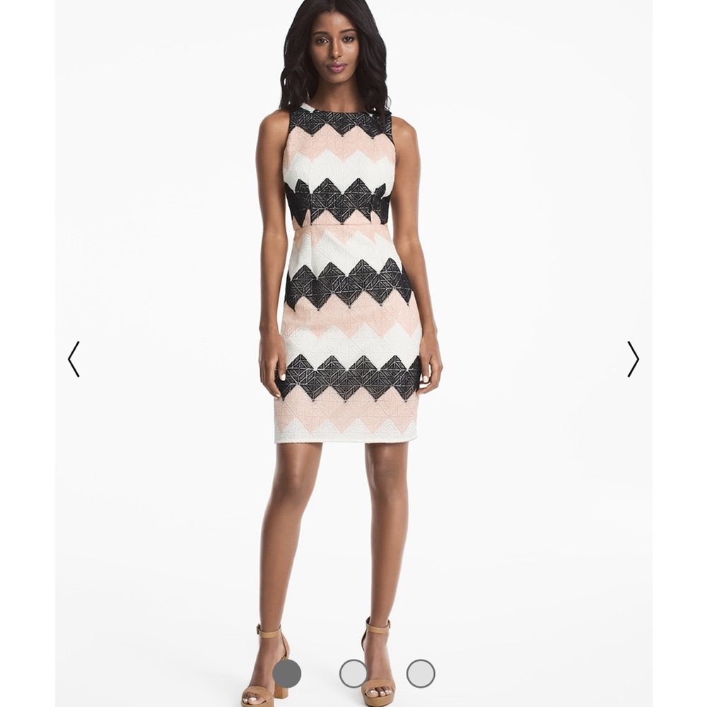 White House Black Market Black, Pink and White Chevron Dress